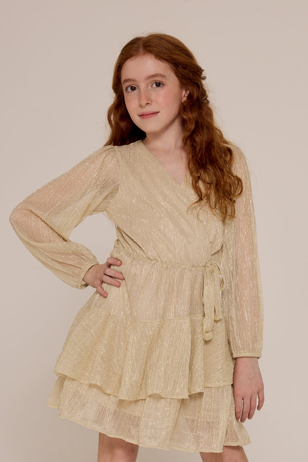 Vestido Barbara Plissado Dourado